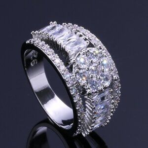 💎 Luxury Anillos Rectangle Round Gemstone 925 Silver Ring for Women,VIP535